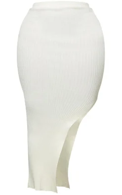 Best PrettyLittleThing Shape Knit Split Side Midaxi Skirt Cream