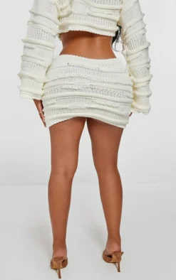 Discount PrettyLittleThing Shape Knitted Detail Mini Skirt Cream
