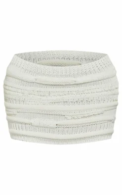 Discount PrettyLittleThing Shape Knitted Detail Mini Skirt Cream