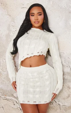 Sale PrettyLittleThing Shape Knitted Dipped Hem Top Cream