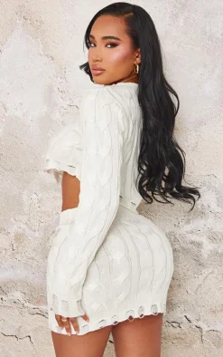 Sale PrettyLittleThing Shape Knitted Dipped Hem Top Cream
