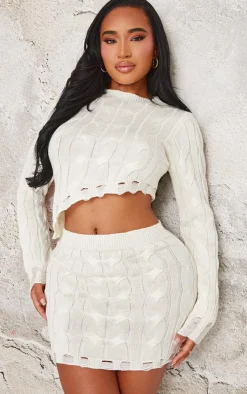 Discount PrettyLittleThing Shape Knitted Mini Skirt Cream