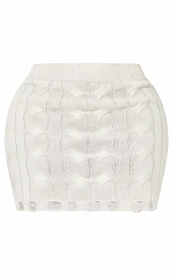 Discount PrettyLittleThing Shape Knitted Mini Skirt Cream