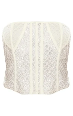 Online PrettyLittleThing Shape Lace Bandeau Corset Cream