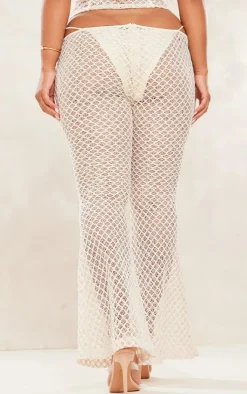Discount PrettyLittleThing Shape Lace Cut Out Waist Flared Pants Cream