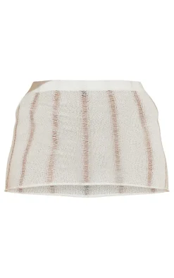 Clearance PrettyLittleThing Shape Ladder Knit Micro Mini Skirt Cream