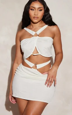 Outlet PrettyLittleThing Shape Linen Look Triangle Trim Detail Mini Skirt Cream