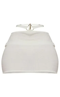 Outlet PrettyLittleThing Shape Linen Look Triangle Trim Detail Mini Skirt Cream