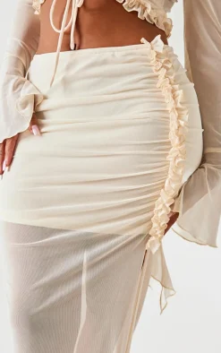 Outlet PrettyLittleThing Shape Low Rise Frill Detail Side Split Maxi Skirt Cream