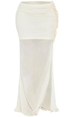 Outlet PrettyLittleThing Shape Low Rise Frill Detail Side Split Maxi Skirt Cream