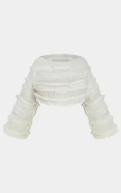 Sale PrettyLittleThing Shape Off Shoulder Knitted Sweater Cream