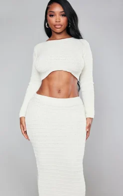 Sale PrettyLittleThing Shape Panelled Knit Crop Sweater Cream