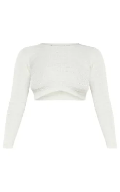 Sale PrettyLittleThing Shape Panelled Knit Crop Sweater Cream