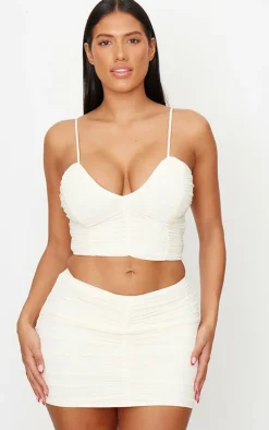 New PrettyLittleThing Shape Plunge Front Ruched Cami Top Cream