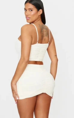 New PrettyLittleThing Shape Plunge Front Ruched Cami Top Cream