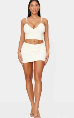 New PrettyLittleThing Shape Plunge Front Ruched Cami Top Cream