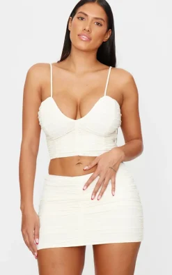 New PrettyLittleThing Shape Plunge Front Ruched Cami Top Cream