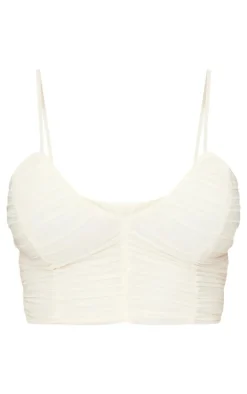 New PrettyLittleThing Shape Plunge Front Ruched Cami Top Cream