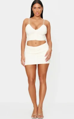 Sale PrettyLittleThing Shape Ruched Mini Skirt Cream