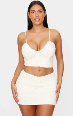 Sale PrettyLittleThing Shape Ruched Mini Skirt Cream