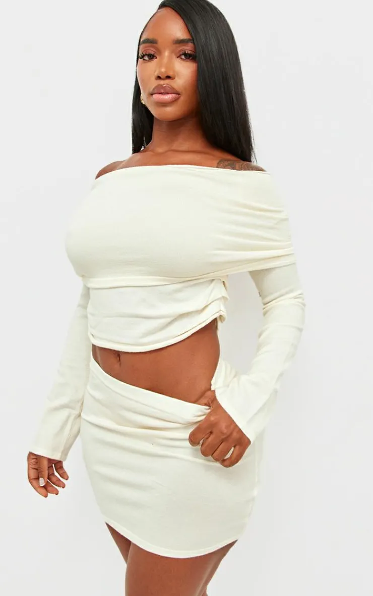 Best PrettyLittleThing Shape Soft Knit Low Rise Mini Skirt Cream