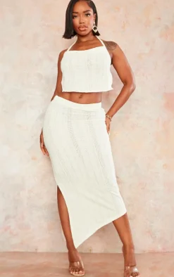 Online PrettyLittleThing Shape Textured Detail Maxi Skirt Cream