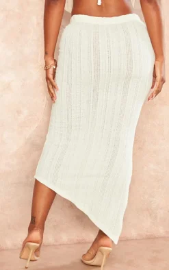 Online PrettyLittleThing Shape Textured Detail Maxi Skirt Cream