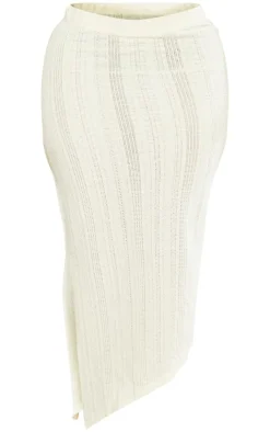Online PrettyLittleThing Shape Textured Detail Maxi Skirt Cream