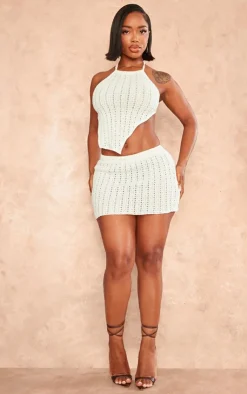 PrettyLittleThing Shape Textured Detail Mini Skirt Cream