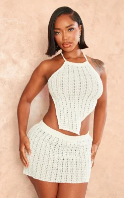 PrettyLittleThing Shape Textured Detail Mini Skirt Cream