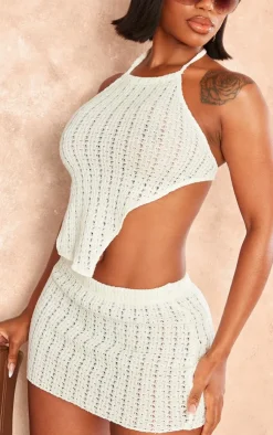 PrettyLittleThing Shape Textured Detail Mini Skirt Cream