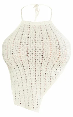 Hot PrettyLittleThing Shape Textured Halterneck Backless Top Cream
