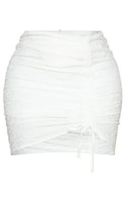 Outlet PrettyLittleThing Shape Textured Ruched Side Bodycon Skirt Cream