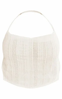 Clearance PrettyLittleThing Shape Textured Sheer Halterneck Strappy Top Cream