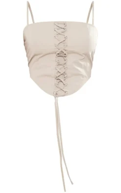 Discount PrettyLittleThing Shape Twill Lace Up Corset Cream