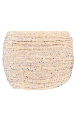 Best PrettyLittleThing Shape Velvet Sequin Ruched Side Mini Skirt Cream