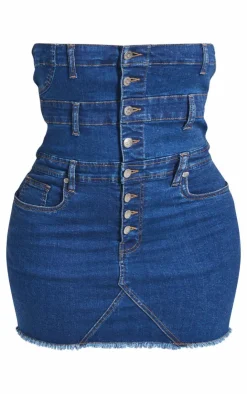 Shape Dark Blue Denim Button Front Bandeau Dress-PrettyLittleThing Sale