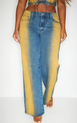 Sale PrettyLittleThing Shape Denim Washed Wide Leg Jeans Dark Blue