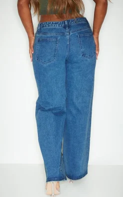 Sale PrettyLittleThing Shape Denim Washed Wide Leg Jeans Dark Blue