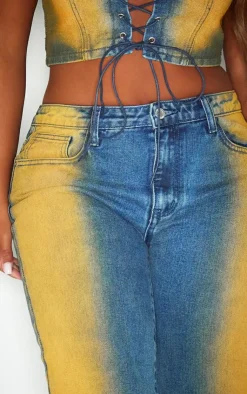 Sale PrettyLittleThing Shape Denim Washed Wide Leg Jeans Dark Blue