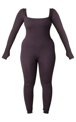 PrettyLittleThing Snatched*Shape Snatched Rib Square Neck Thumb Hole Jumpsuit