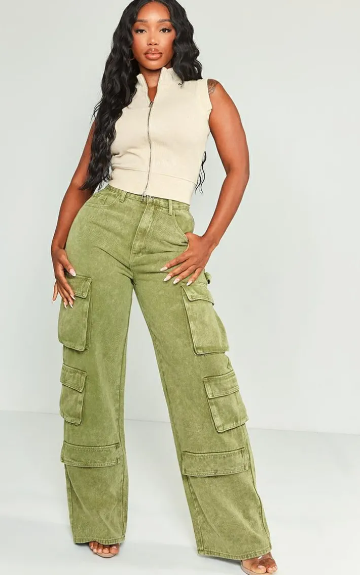 Shape Dark Green Vintage Pocket Wide Leg Cargo Jeans