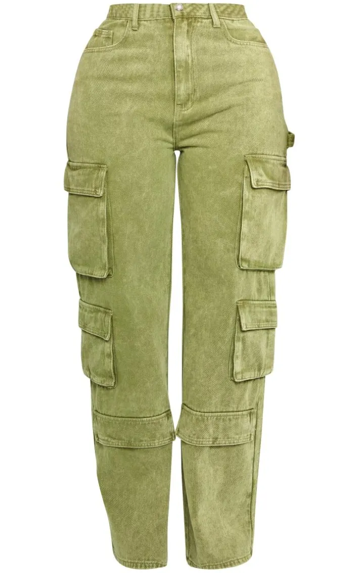 Shape Dark Green Vintage Pocket Wide Leg Cargo Jeans