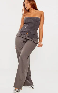 PrettyLittleThing Corsets*Shape Acid Wash Denim Zip Detail Bandeau Corset