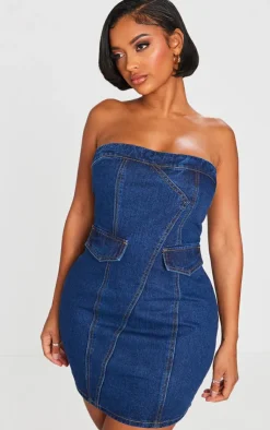 Shape Denim Bandeau Cargo Bodycon Dress-PrettyLittleThing Best