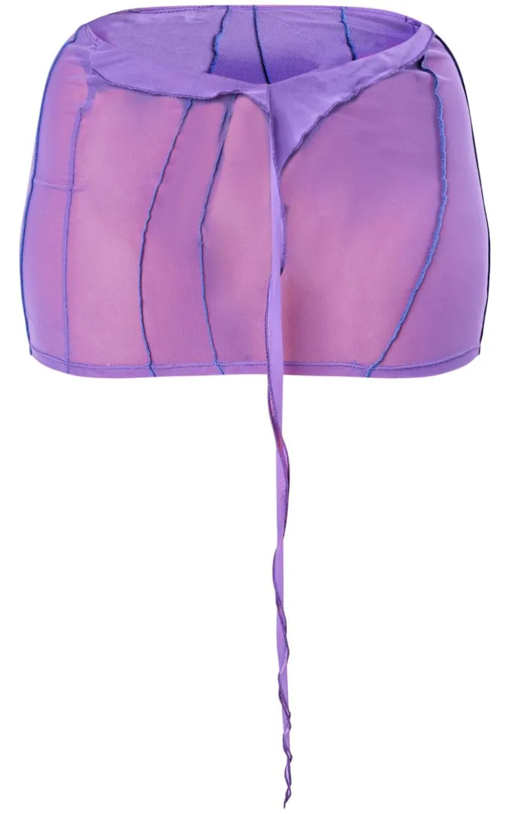 Online PrettyLittleThing Shape Mesh Seam Detail Cut Out Mini Skirt Dark Purple