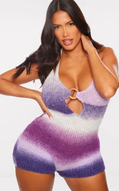 PrettyLittleThing Unitards*Shape Ombre Knit Ring Detail Unitard