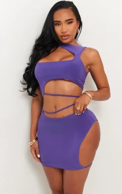 Clearance PrettyLittleThing Shape Slinky Cut Out Mini Skirt Dark Purple