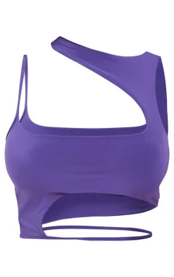 Best PrettyLittleThing Shape Slinky Cut Out Sleeveless Crop Top Dark Purple
