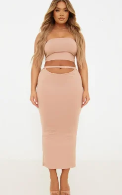 New PrettyLittleThing Shape Sculpted Cut Out Midi Skirt Deep Rose